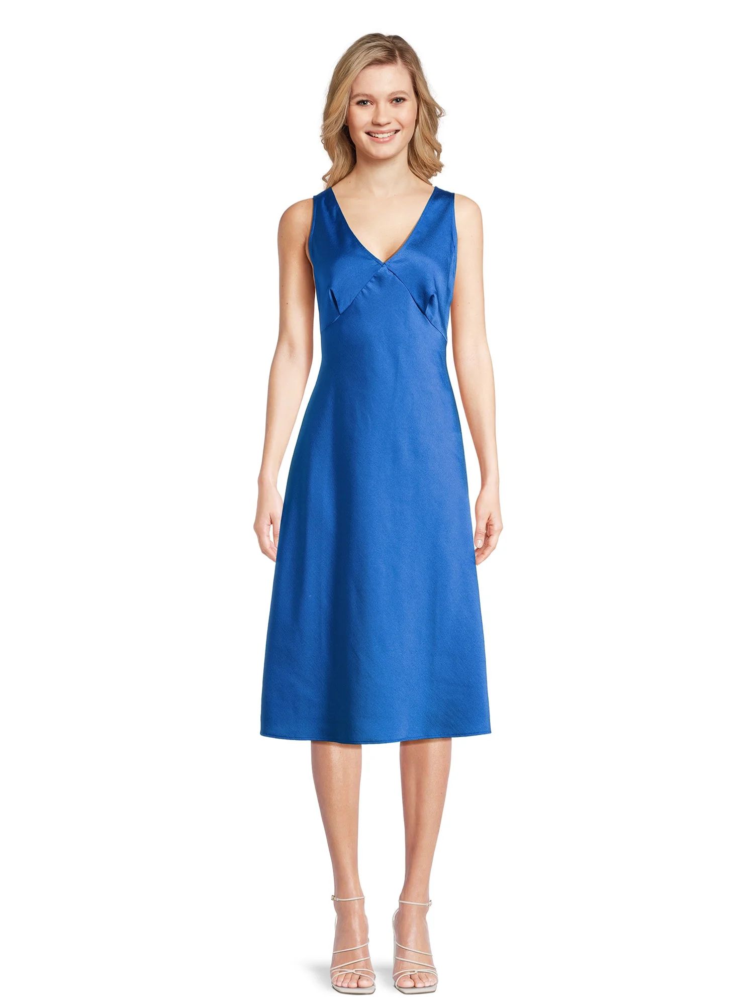 Nine.Eight Women's Sleeveless V-Neck Satin Midi Dress, Sizes XS-2XL | Walmart (US)