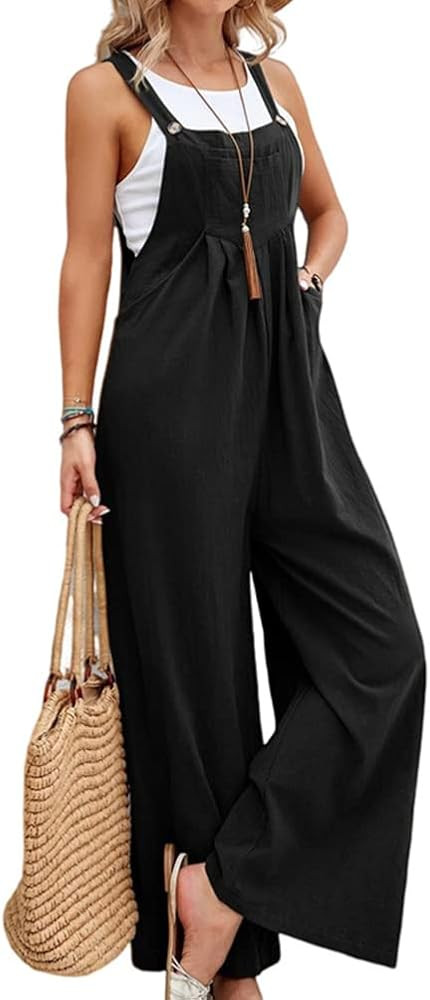 IDEALSANXUN Wide Leg Overalls for Womens Casual Cotton Linen Baggy Loose Maternity Summer Beach J... | Amazon (US)