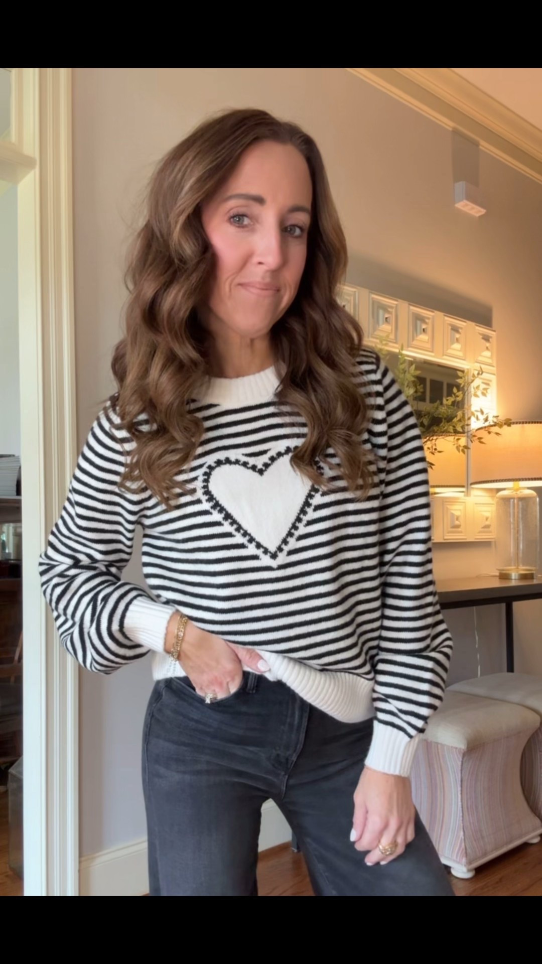 Heart stripe sweater. Black & white. Valentines Day. Currently 50% off. 
Size S

#LTKSaleAlert #LTKOver40 #LTKSeasonal