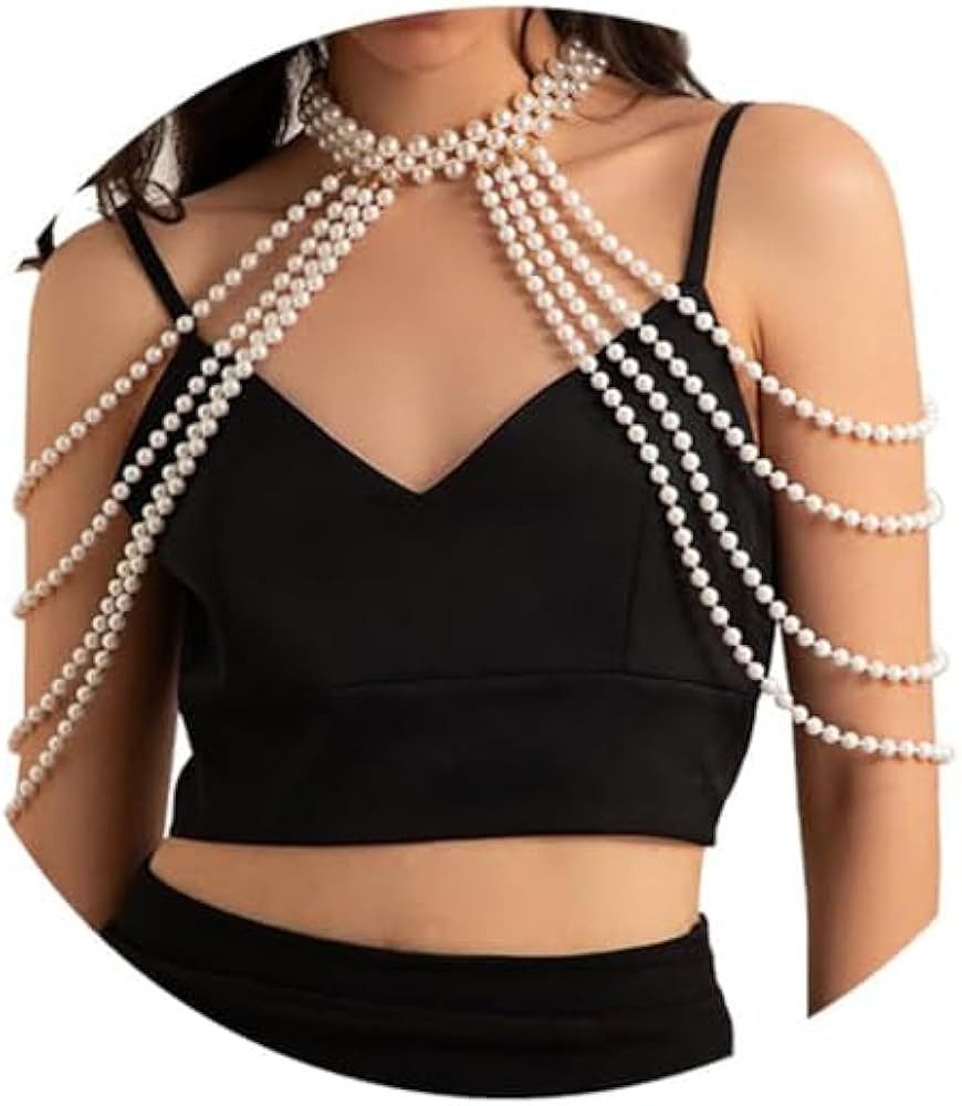 Elegant Pearl Body Chain Bra Bikini Beads Lingerie Chain Necklace Trendy Shoulder Body Chain Jewe... | Amazon (US)
