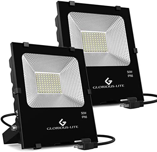 GLORIOUS-LITE 2 Pack 50W LED Flood Light Outdoor, 4000lm LED Work Light, IP66 Waterproof Plug in ... | Amazon (US)
