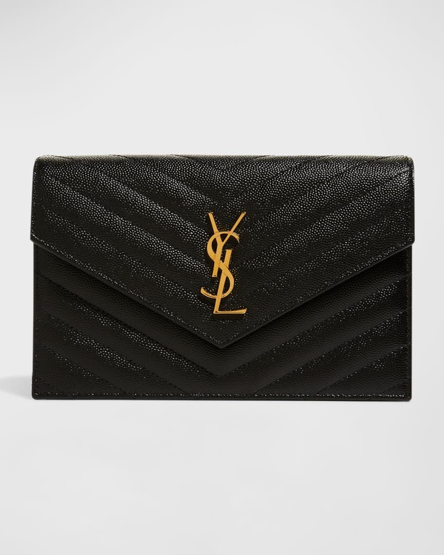 Saint Laurent YSL Monogram Small Wallet on Chain in Grained Leather | Neiman Marcus