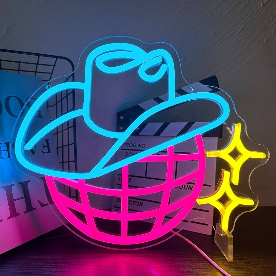 Manimo Cowboy Disco Ball Neon Sign,Cowgirl LED Neon Signs for Wall Decor,Hanging Disco Ball Ornam... | Amazon (US)