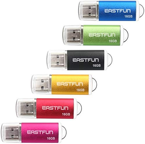 EASTFUN 6 Pack 16GB USB 2.0 Flash Drive Memory Stick Thumb Drive Thumb Stick Jump Drive Zip Drive... | Amazon (US)