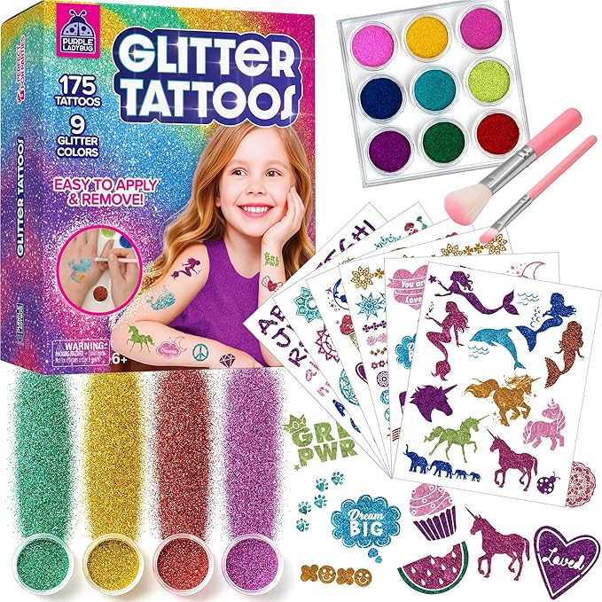 PURPLE LADYBUG 175-Piece Temporary Glitter Tattoos Kit for Kids & Teens - Easter Valentines Gifts... | Amazon (US)