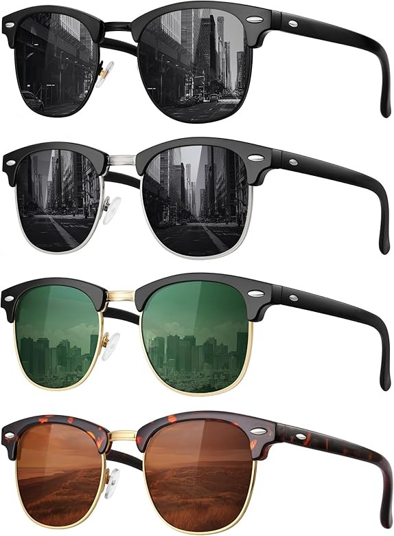 FURISHQI Classic Polarized Sunglasses for Men and Women Retro Style Semi Rimless Frame Sun Glasse... | Amazon (US)