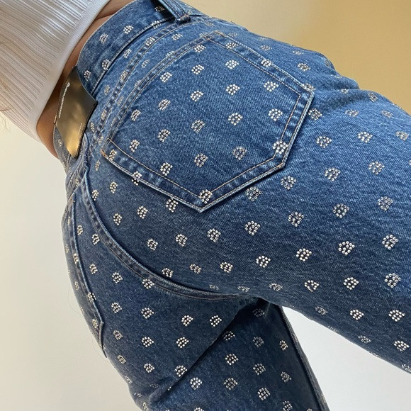 Alexander Wang Rhinestone Jeans A Embellished Blue Straight Leg Denim 24 XS | Poshmark