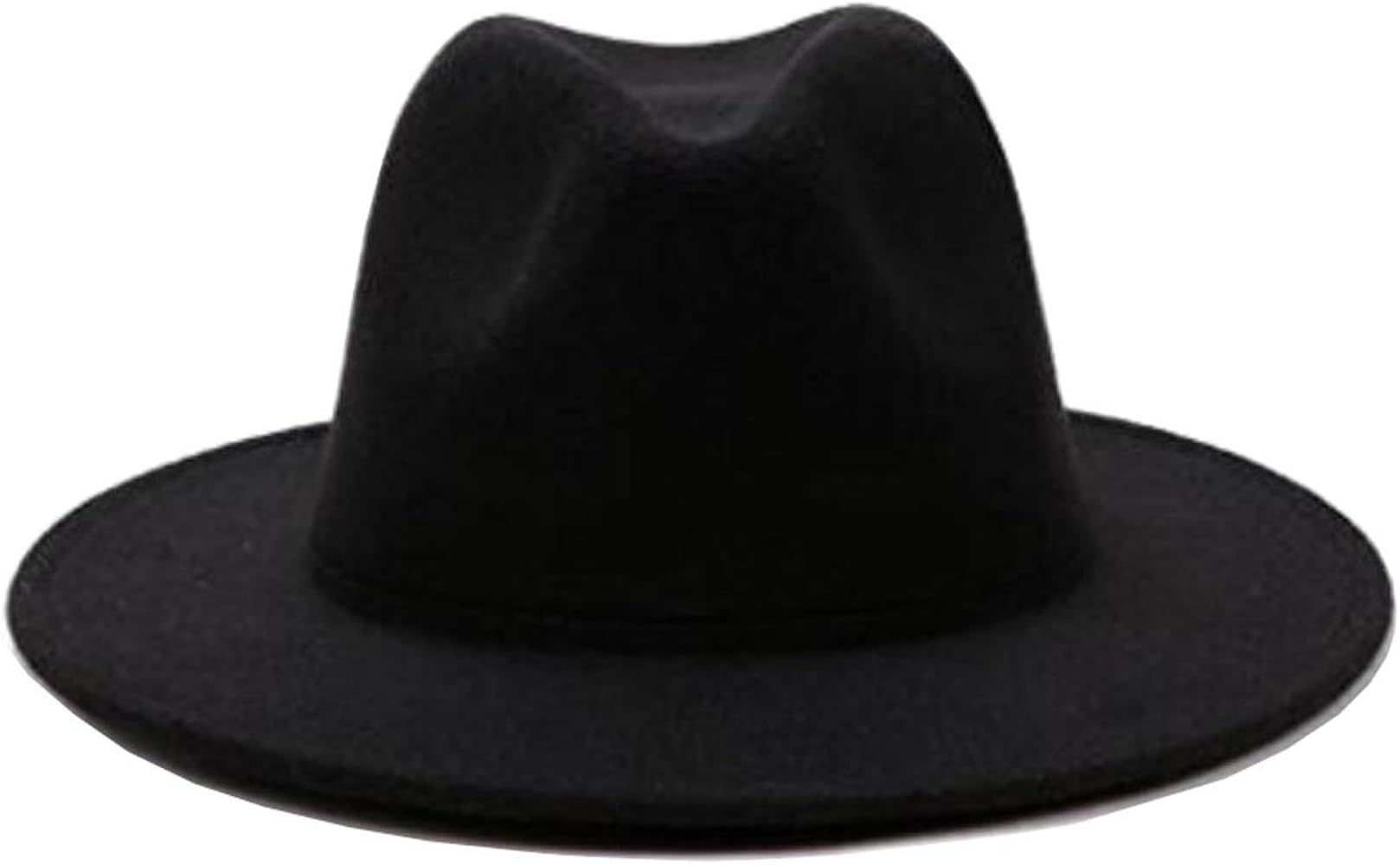 TUPWEL Women's Black Elegant Wide Brim Fedora Flat Panama Hat Cap | Amazon (US)