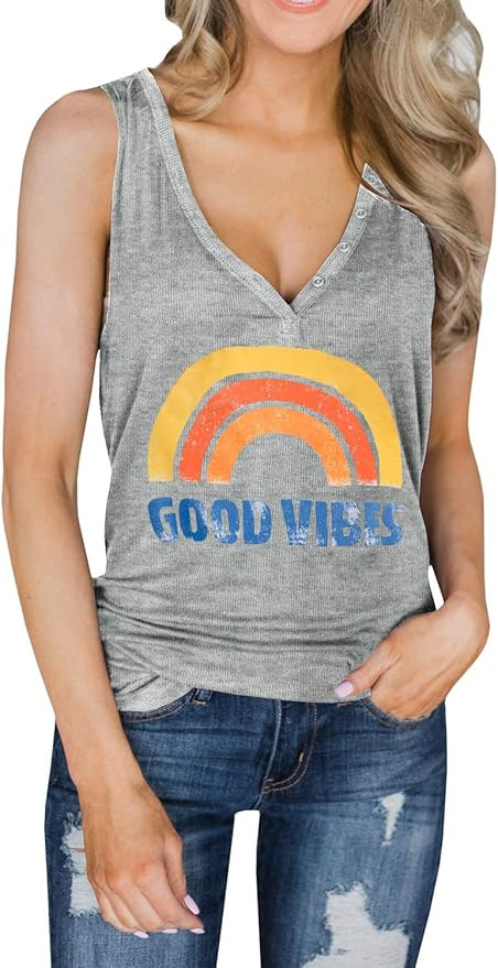 Niitawm Womens Button Tank Tops V Neck Sleeveless T Shirts Loose Fit Long Casual Summer Tunic Tee... | Amazon (US)