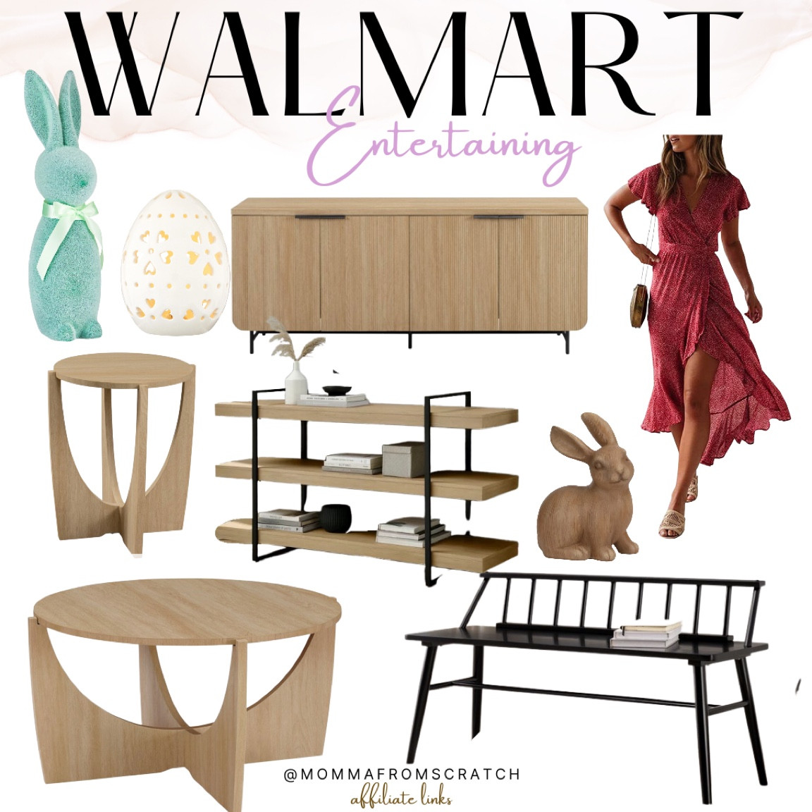 Walmart home decor, Easter bunny, coffee table, console table, oak cabinet 

#LTKSeasonal #LTKstyletip #LTKhome