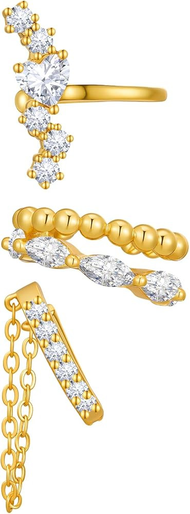 Cicy Bell 18k Gold Plated Earrings for Women Layered Stackable Hypoallergenic Cubic Zirconia Dang... | Amazon (US)