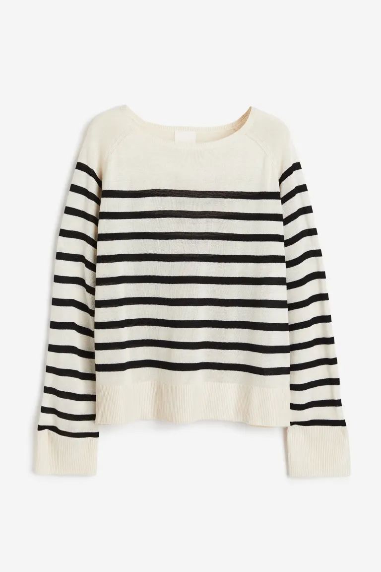 Fine-knit Sweater - Cream/black striped - Ladies | H&M US | H&M (US + CA)