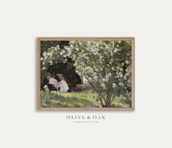 Garden Roses Painting / Portrait of Woman / Spring Landscape Print / Farmhouse Decor PRINTABLE / ... | Etsy (US)