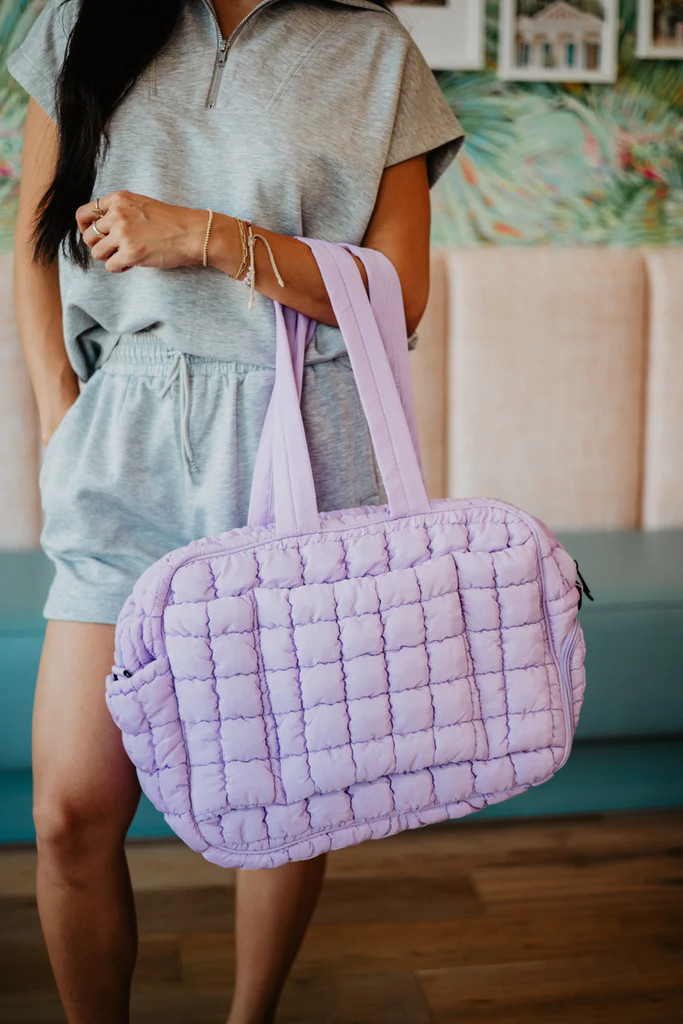 Light Purple Quilted Garment Duffel Bag w/ Pass-Thru Slip | Katydid.com