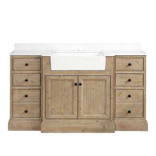 Kelly 60 in. W x 20.5 in. D x 34.5 in. H Bath Vanity in Weathered Fir with White Engineered Stone... | The Home Depot