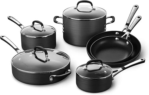 Calphalon 10-Piece Non-Stick Kitchen Cookware Set Black Pots & Pans with Stay-Cool Stainless Stee... | Amazon (US)