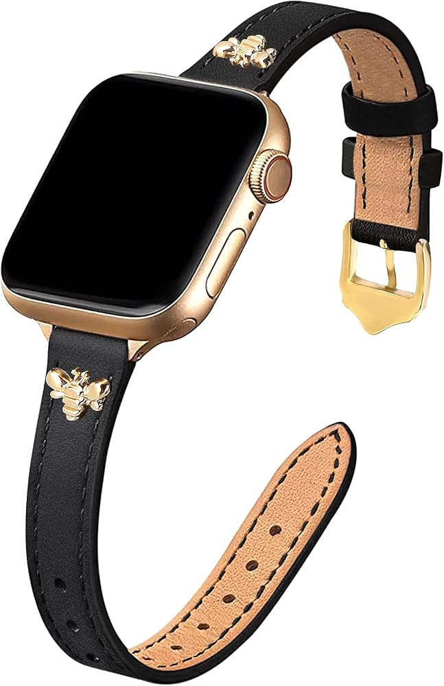 Slim Leather Bands Compatible with Apple Watch Band 38mm 40mm 41mm 42mm 44mm 45mm 46mm 49mm, Genu... | Amazon (US)