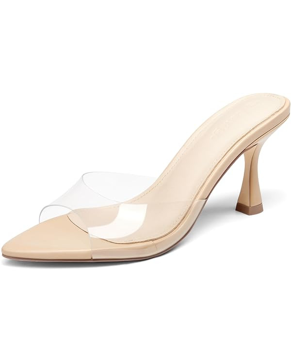 Coutgo Womens Heeled Mules Pointed Peep Toe High Heels Slip On Backless Mule Sandals Dress Shoes | Amazon (US)