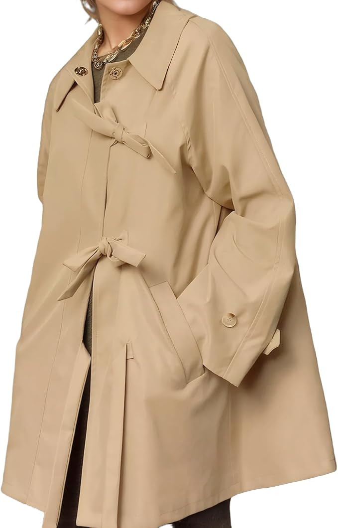 Kedera Bow Toggle Trench Coat Jacket Women Trendy 2025 Casual Long Sleeve Lapel Collar Fashion Wi... | Amazon (US)