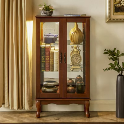 Syemin Decorative Storage Cabinets Curio Cabinet, Curio Diapaly Cabinet with Adjustable Shelves, Freestanding Linen Cabinet, Brown, 26"*11.75"*43.5" | Target