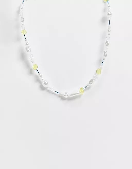 ASOS DESIGN necklace in blue yellow bead design with faux star pearls | ASOS (Global)
