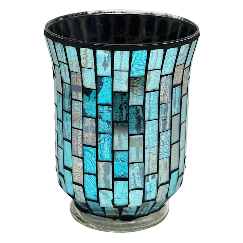 Blue Mosaic Glass Candle Holder, 6" | At Home