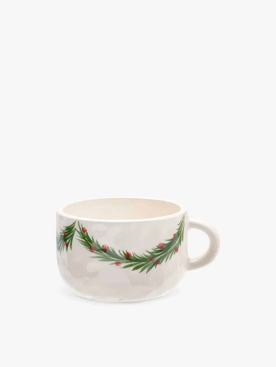 Holly Garland earthenware cappuccino mug 10cm | Selfridges