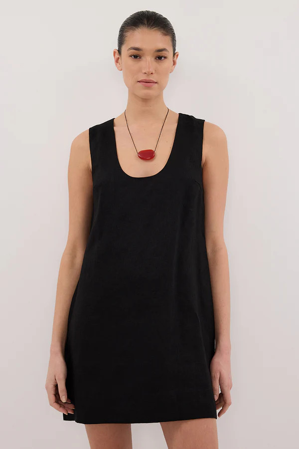 LOTUS BLACK LINEN MINI DRESS | DISSH