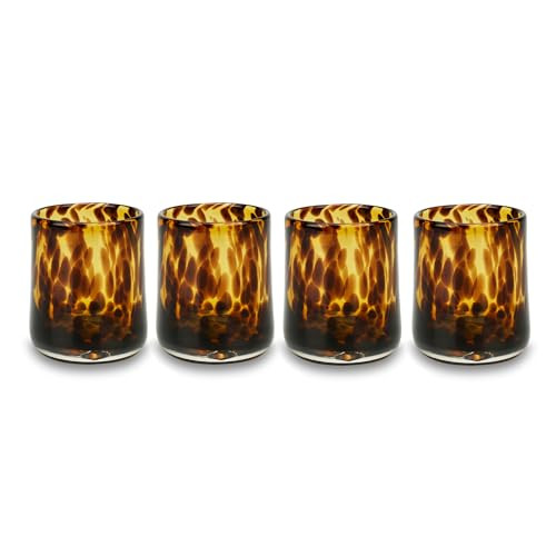 IMPULSE! Tortoise Leopard Print Brown 10 oz. Rocks Glasses, Set of 4 - Stylish Stemless Cocktail ... | Amazon (US)