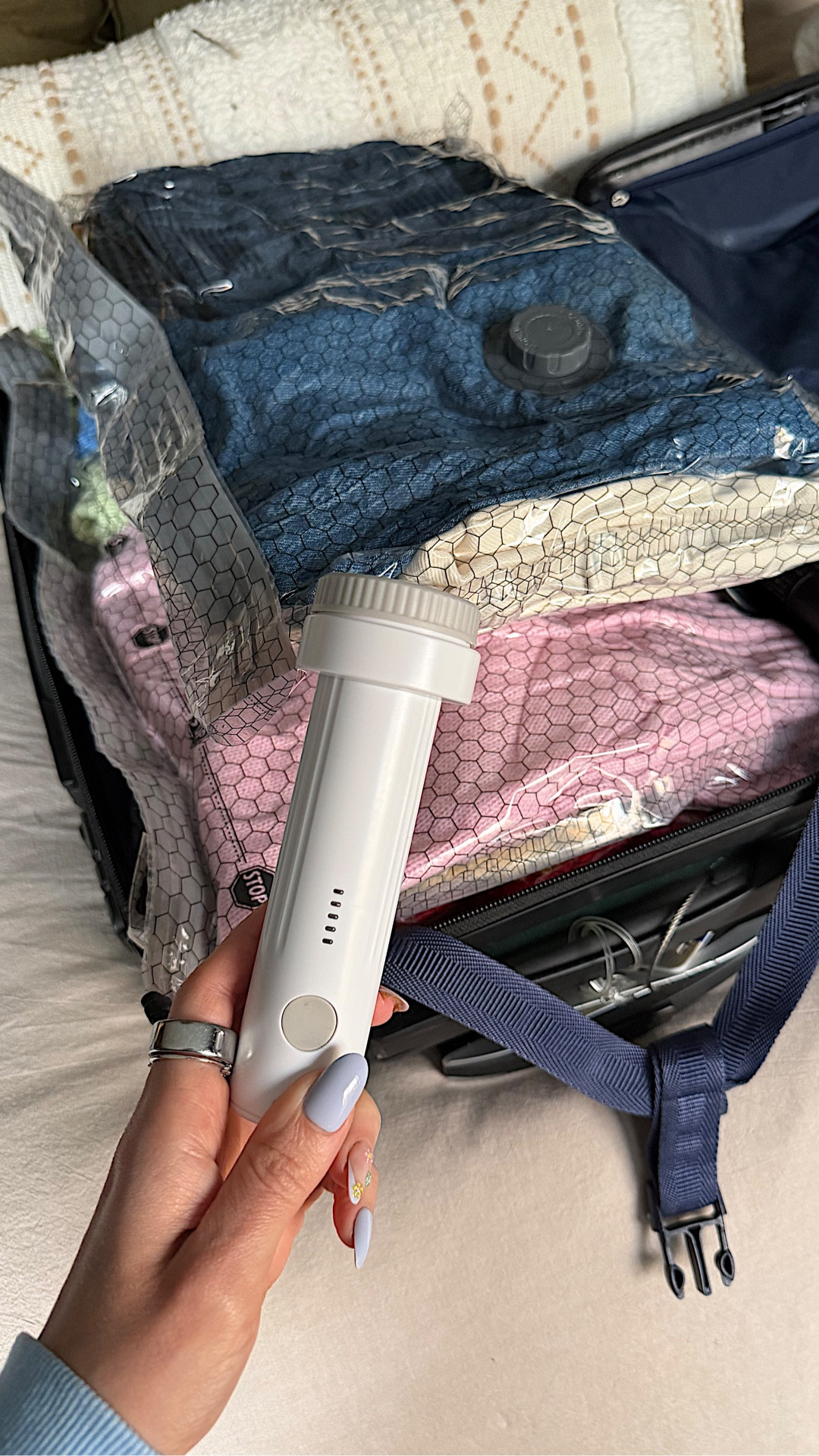 An absolute space saving must have for travel ia these compression bags! They come with a rechargeable vacuum that sucks out the air for you! Pack so much more in a small space plus you won’t need to bother house keeping! Charges with a standard IPhone charger too! 

#LTKHome #LTKSeasonal #LTKTravel