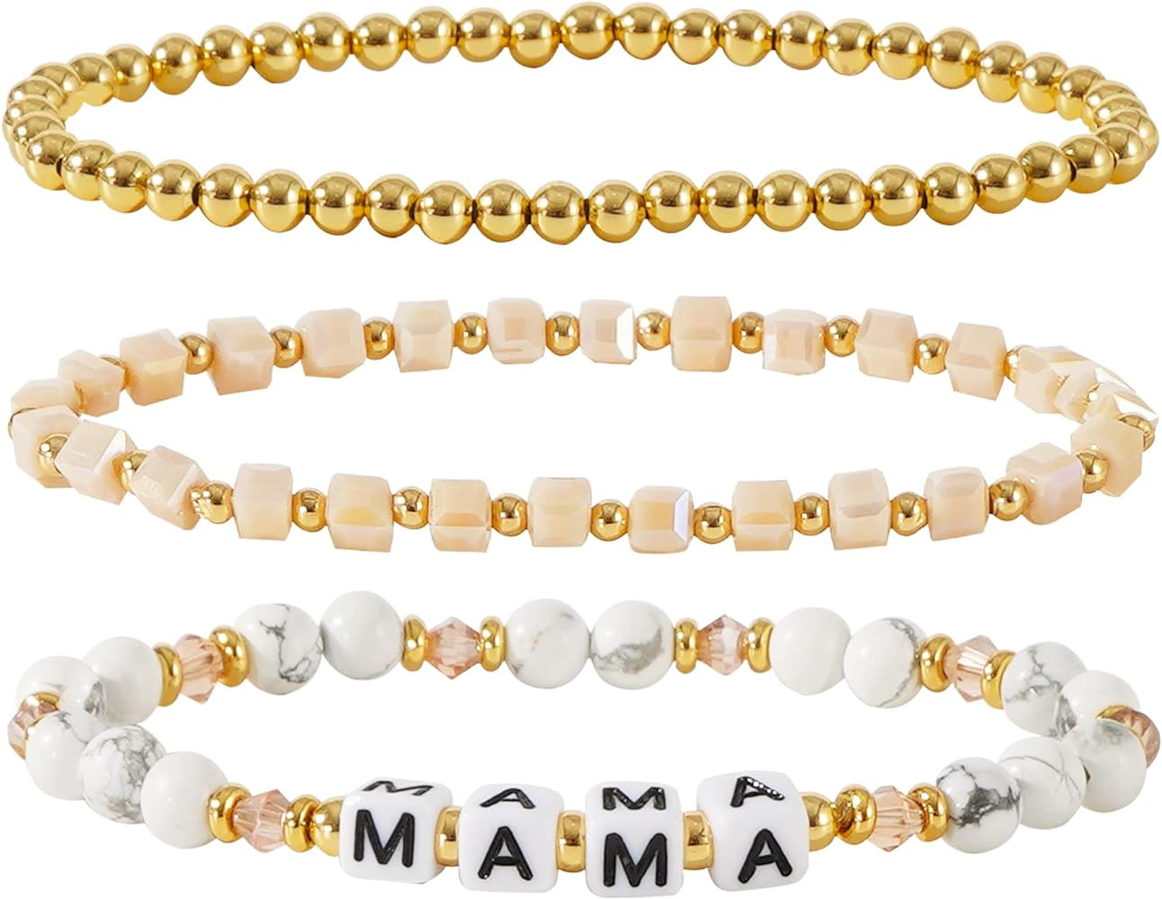 MAMA Bracelet Dainty Gold Crystal Beaded Bracelets Set for Women Stackable 14K Gold Plated Beads ... | Amazon (US)