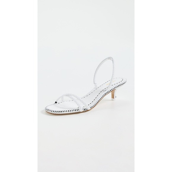 Larroude White Leather Braided Slingback Kitten Heel Sandals Whipstitch Trim | Poshmark