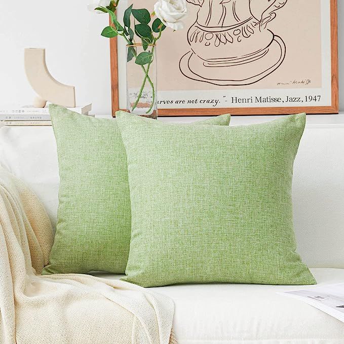 Home Brilliant Green Throw Pillow Covers, Decorative Pillow Cases for Sofa, Sage Burlap Linen Cus... | Amazon (US)