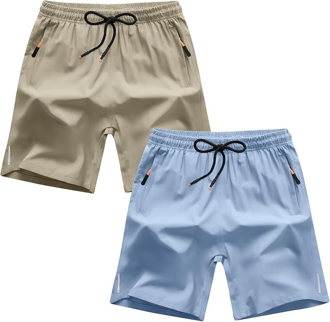 Boys Shorts Quick Dry Athletic Running Shorts with Zipper Pockets | Amazon (US)