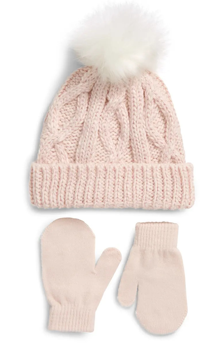 Capelli New York Kids' Metallic Pompom Beanie & Mitten Set (Big Girl) | Nordstrom | Nordstrom