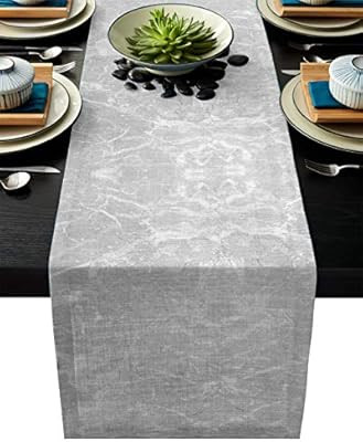 Olivefox Linen Burlap Table Runner 13x90 Inches Long, Abstract Grey Marble Textured Farmhouse Tab... | Amazon (US)
