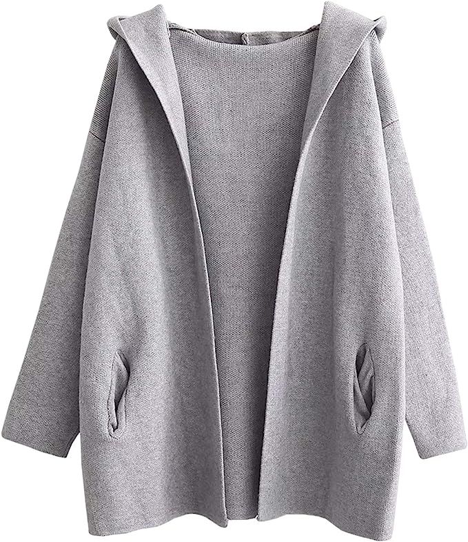 Women's Knitted Hooded Open Front Cardigan Coat Sweater | Amazon (US)