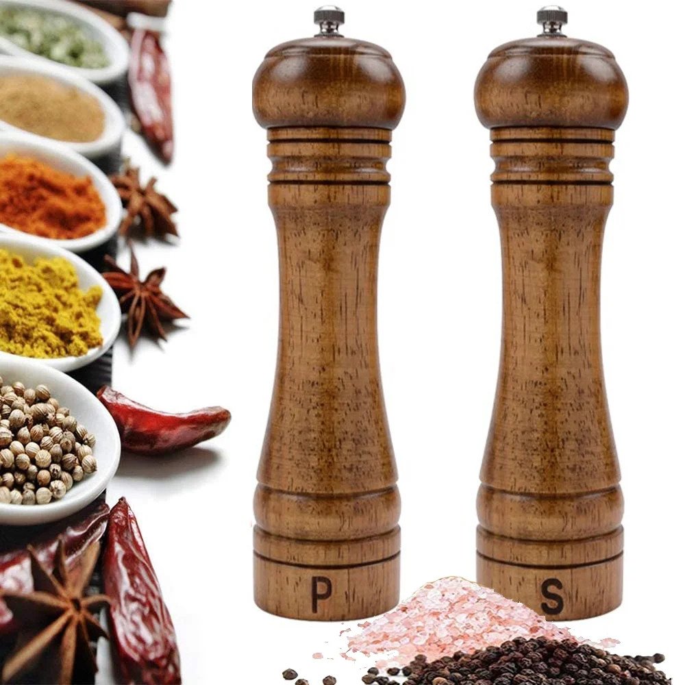 Wood Salt and Pepper Grinder Set,8” Pepper Grinders,2Pack Haomacro Manual Salt and Pepper Mill ... | Walmart (US)