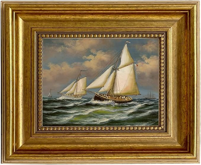 Amazon.com: Schooner Bay Co. Puritan and Genesta Framed Oil Painting Print on Canvas Nautical Wal... | Amazon (US)
