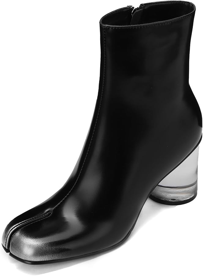 Split Toe Women Clear Block Heels Ankle Boots Chunky High Heels Booties Tabi Zipper Side Short Bo... | Amazon (US)
