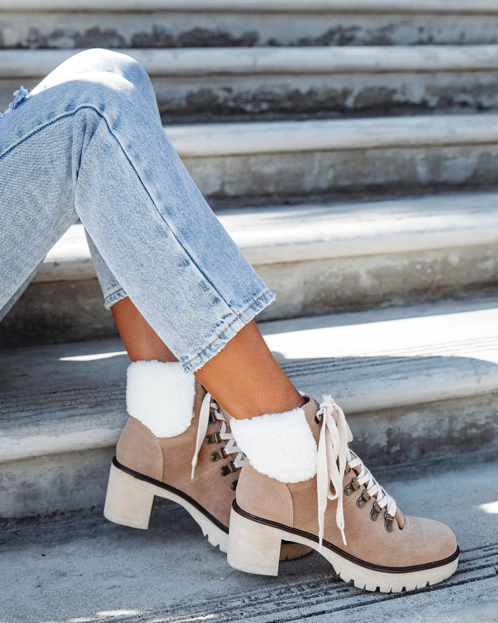 Conquest Heeled Shearling Lace Up Boot - Khaki (7) | VICI