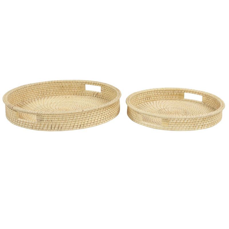 Set of 2 Round Handwoven Natural Bamboo Trays Brown - Olivia & May | Target
