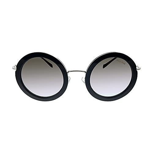 Miu Miu MU 59US 1AB5O0 Black Metal Round Sunglasses Silver Mirror Lens | Amazon (US)