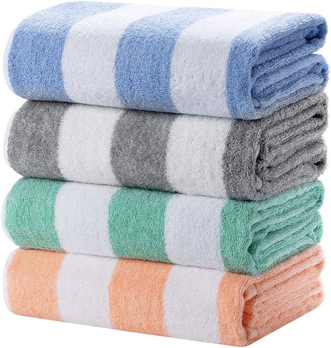 HENBAY Fluffy Large Beach Towel - 4 Pack Plush 30 x 60 Inch Cotton Pool Towel, Oversized Mixture ... | Amazon (US)