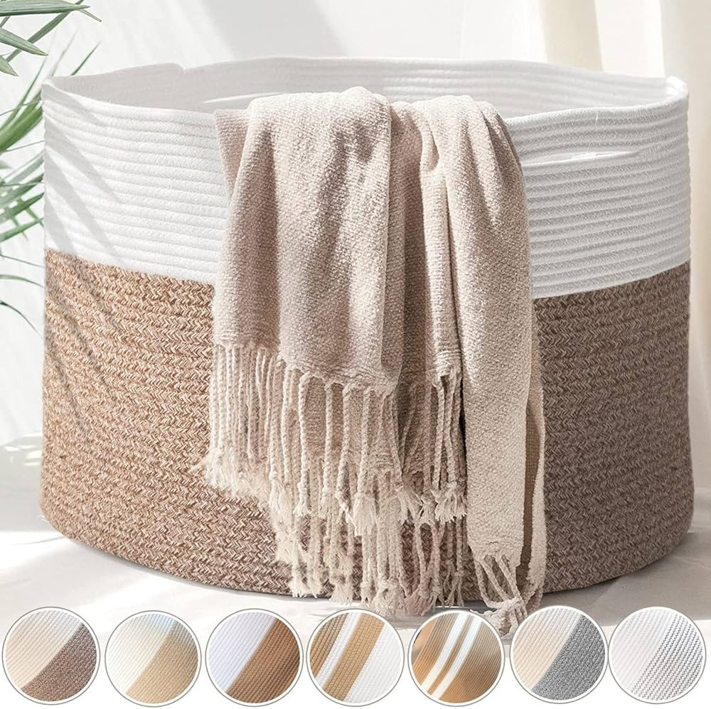 HOMYAM Throw Blanket Basket for Living Room | XXXLarge Rope Basket for Storage | Large Woven Bask... | Amazon (US)