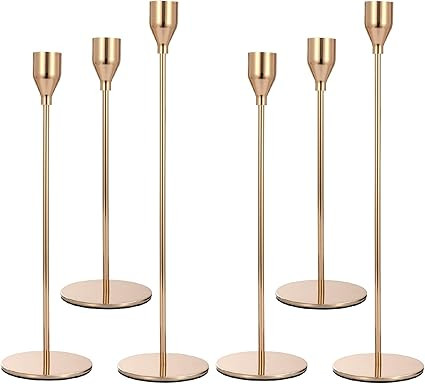 Anndason Set of 6 Pink Gold Candlestick Holders Pink Gold Candle Holder Taper Candle Holders Cand... | Amazon (US)