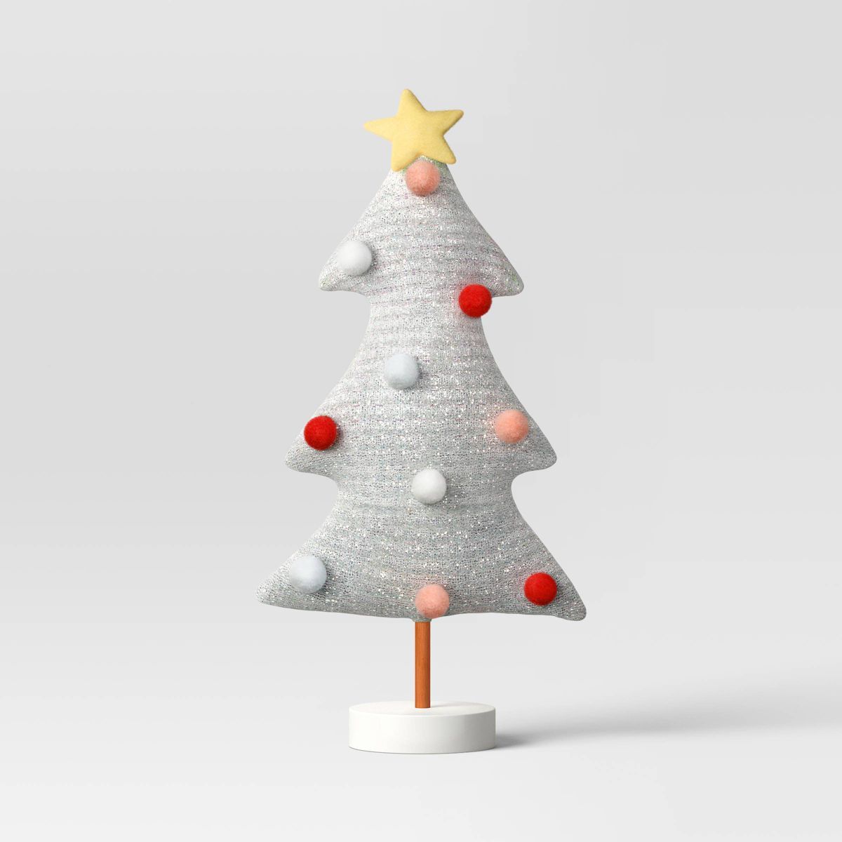 11.25" Fabric Christmas Tree Figurine with Pom Poms - Wondershop™ Silver | Target