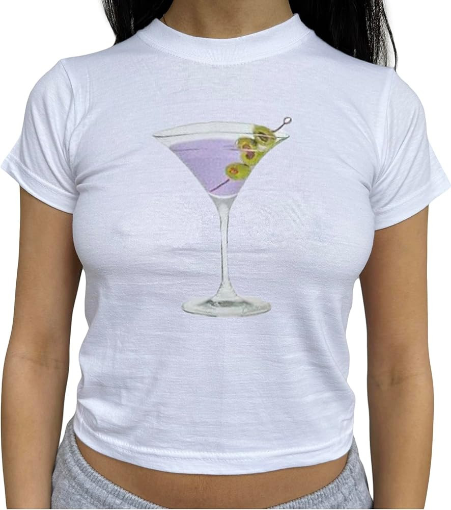 Women's Short Sleeve Y2K Baby Tees E-Girls Cute Graphic Print Crop Tops Slim Fit T Shirts Retro V... | Amazon (US)