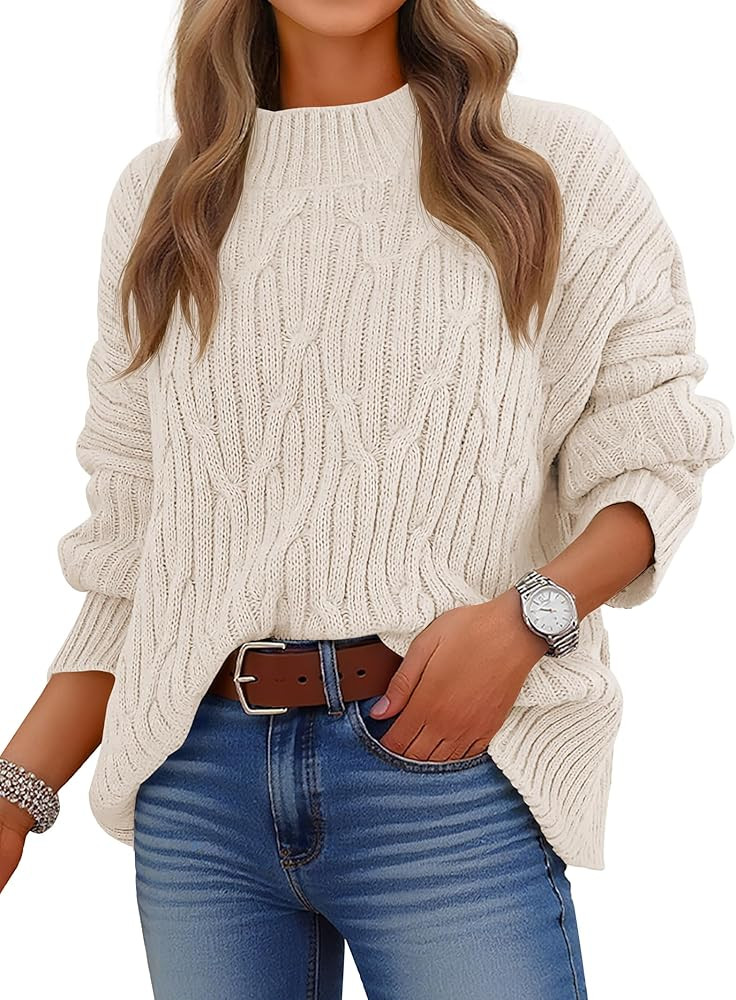 ANRABESS Womens Mock Turtle Neck Sweaters Cable Knit Long Sleeve 2026 Fall Winter Tunic Sweater | Amazon (US)