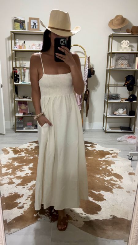 Summer dress size small off-white
I am 5’5 and it hits above my ankle. adjustable straps.
Very comfortable, light. 
Summer outfit 
Shower outfit 
Beach outfit 
Vacation outfit

#LTKSeasonal